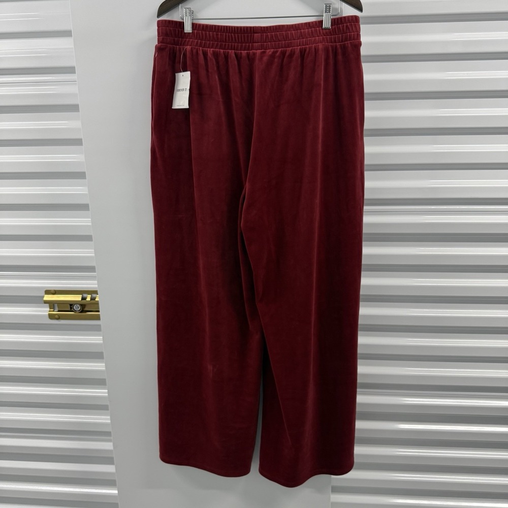 Forever 21 Plus Velvet Pants Women 1X Burgundy Wide Leg Pull On NWT